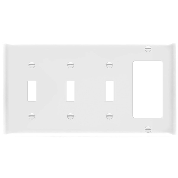 ENERLITES Combination Toggle Light Decorator Switch Wall Plate, Size 4-Gang 4.50" x 8.19", Polycarbonate Thermoplastic, 881331-W, 1. White