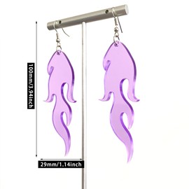 Transparent Acrylic Flame Dangle Drop Earrings Dainty Multicolor Neon Flames Hook Earrings Punk Rock Hip Hop Fire Element Earrings for Women Hollow Jewelry Gifts Cosplay Costume Accessories (Transparent Purple)