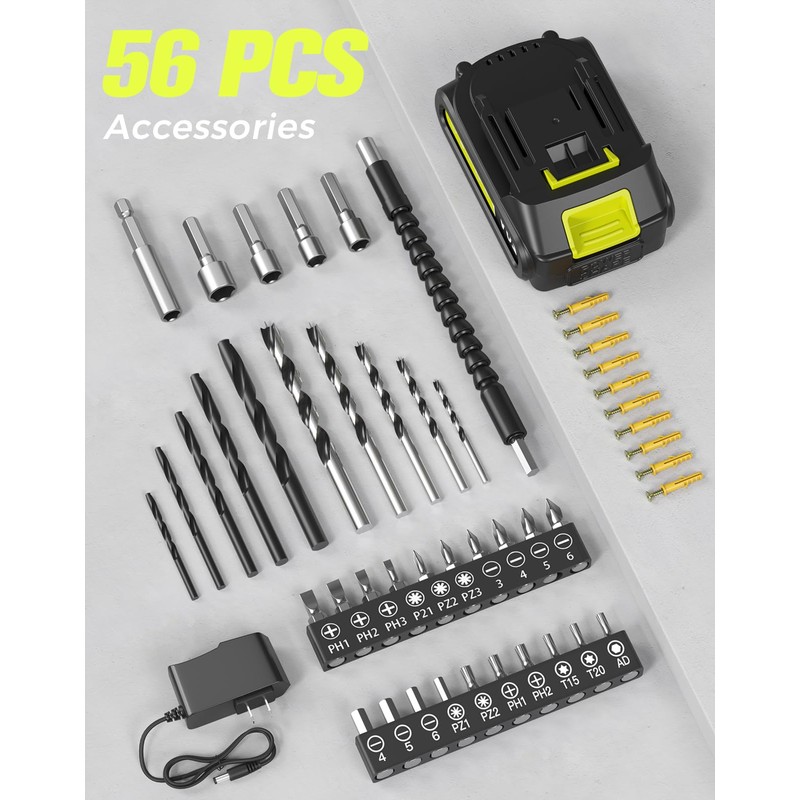 Cordless Drill, 20V MAX Power Drill Set with 2.0Ah Power