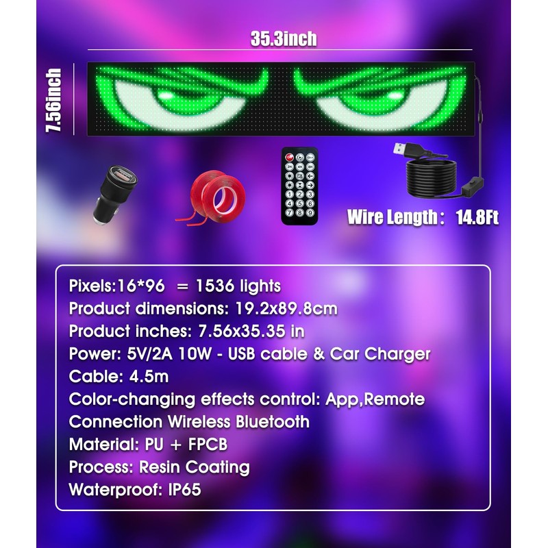 LED Devil Eyes for SUV/Truck Windshield, Large 35.4"x7.5" 1Pcs Eye