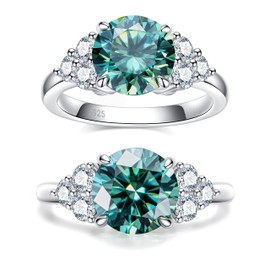 CannyCat 3.0 carat Fancy Vivid Blue Green Moissanite Ring 3.6cttw Moissanite Engagement Rings for Women VVS Certified Moissanite Diamond Anniversary Wedding Cluster Ring Platinum Plated Silver Band,