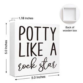 WUZYOU Funny Bathroom Wood Box Sign Table Decor, Minimalist Potty Like A Rock Star Wood Block Sign, Humorous Shower Room Decor for Toilet Table Shelf 5x5x1 INCH