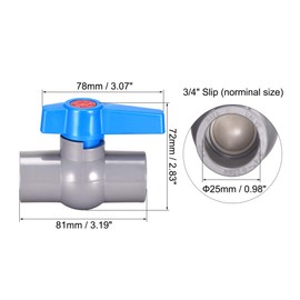 sourcing map Ball Valve, 25mm ID PVC Socket End Shut off Valve for Aquarium Setup, Sump Pump, Pool, Garden Sprinkler Gray Blue