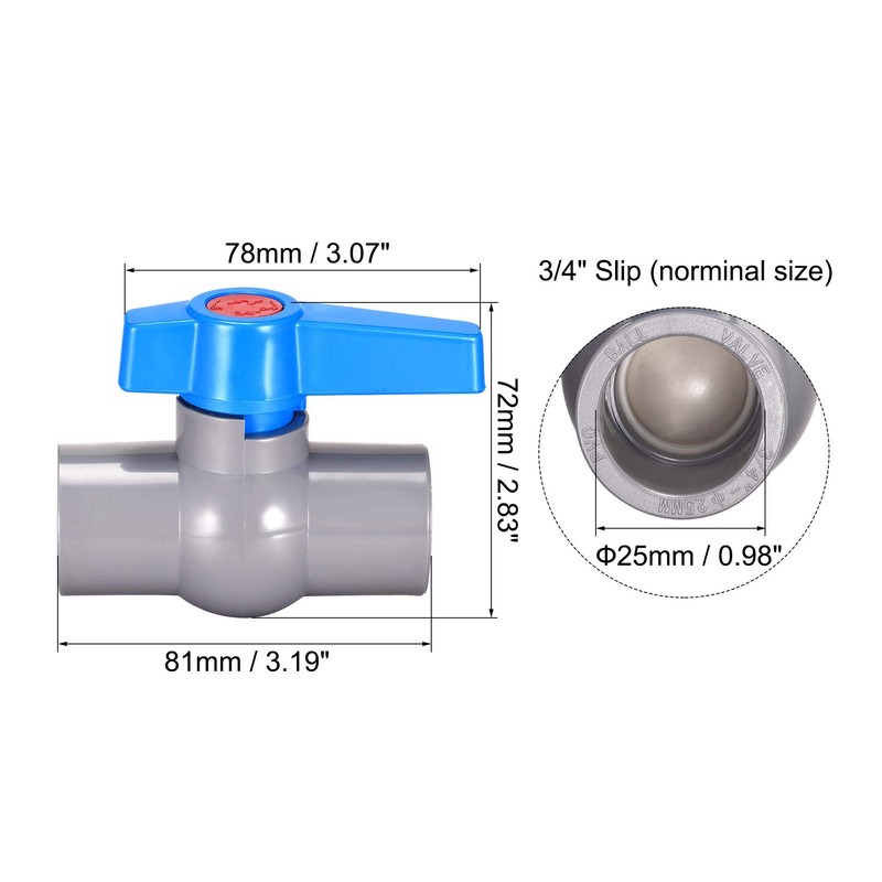 sourcing map Ball Valve, 25mm ID PVC Socket End Shut