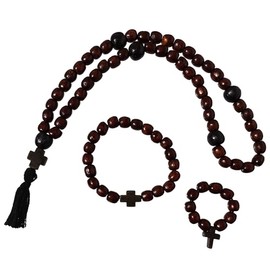 3 Pcs Christian Orthodox Wooden Komboskoini 50 Knots Wood Cross Set for Pray Brown