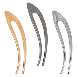 KEUKORZ 3 PCS U Shaped French Hair Pins Set - Gold, Silver and Black Metal Acetate Hair Clips Forks Accessories for Women’s Thick Hair- Easy Updo Styling, Lightweight Durable