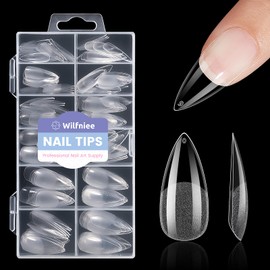 Wilfniee Medium Stiletto Nail Tips: 240Pcs Full Cover Stiletto Press On Nails, 12Sizes Pre-shaped Soft Gel Nails Clear Fake False Nails For Nail Extensions Home Nail Art Salon