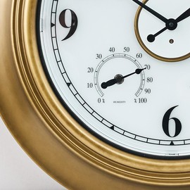 ANDY STAR 21 Inch Outdoor Clocks Waterproof, Large Outdoor Wall Clocks for Patio with Thermometer, Weatherproof Illuminated Clock Battery Operated with Thermometer&Hygrometer, Gold Metal Finish