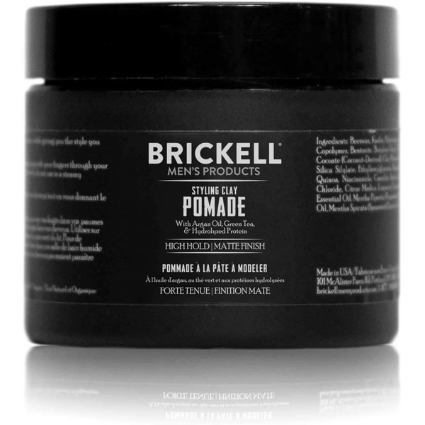 Brickell Men's Styling Clay Pomade - Natural and Organic - Lubricate Pomade for a Strong Hold All Day - Matte Pomade for Men Hair Styling - 59 ml - Scented