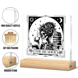 Reader Gifts for Women, Funny Gifts for Book Lovers Reading Lovers Bookworm Librarian, the Reader Tarot Card Acrylic Desk Sign Home Decor Reading Room Clear Desk Sign