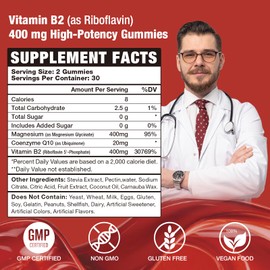 VAJYKEWJY Vitamin B2 Riboflavin 400mg Gummies for Energy & Metabolism Support - Delicious Strawberries Flavor Vegan Gummies - Non-GMO, Gluten Free - 60 Count