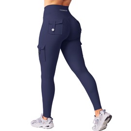 YEOREO Workout Cargo Leggings with Pockets for Women Hidden Scrunch Butt Lifting Hedda Leggings Compression Gym Yoga Pants Navy S