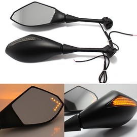 Black Motorcycle Side Rear View Mirrors with Turn Signal for Sport Bike Honda CBR600RR 2003-2011 CBR1000RR 2004-2007(Scrub Black+Clear Lens)