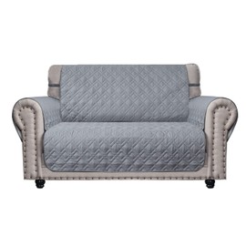 Ameritex Loveseat Cover Water-Resistant Quilted Furniture Protector with Back Nonslip Paws Slipcover for Dogs, Kids, Pets Loveseat Slipcover Stay in Place for Leather (46", Light Grey)