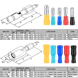 180 Piece Cable Lugs Set, Crimp Connector Assortment Kit, Electrical Connectors, Insulated Male and Female Bullet Connectors Crimp Connectors