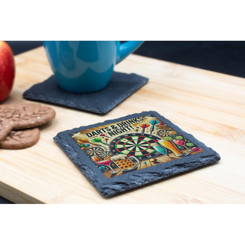 Darts & Drinks Night! Slate Coaster – Perfect Bar Décor
