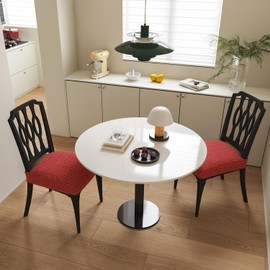 Lawalon Stretch Dining Chair Seat Covers, Water Resistant Elastic Slip Covers, Woven Chair Covers, Removable Washable Seat Covers for Armless Kitchen Chairs (Red, 2 PCS)