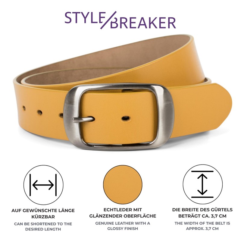 styleBREAKER Unisex Genuine Leather Belt 3.7 cm | Shiny Cowhide