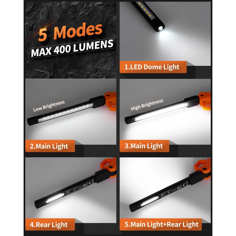 Anylight Rechargeable Work Light, 400LM Mechanic Work Light, Magnetic Flashlight