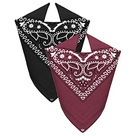 Van Der Rich ® Pack of 2 Bandanas 100% Cotton Head Scarf for Men Women (Black-Bordeaux, TU)