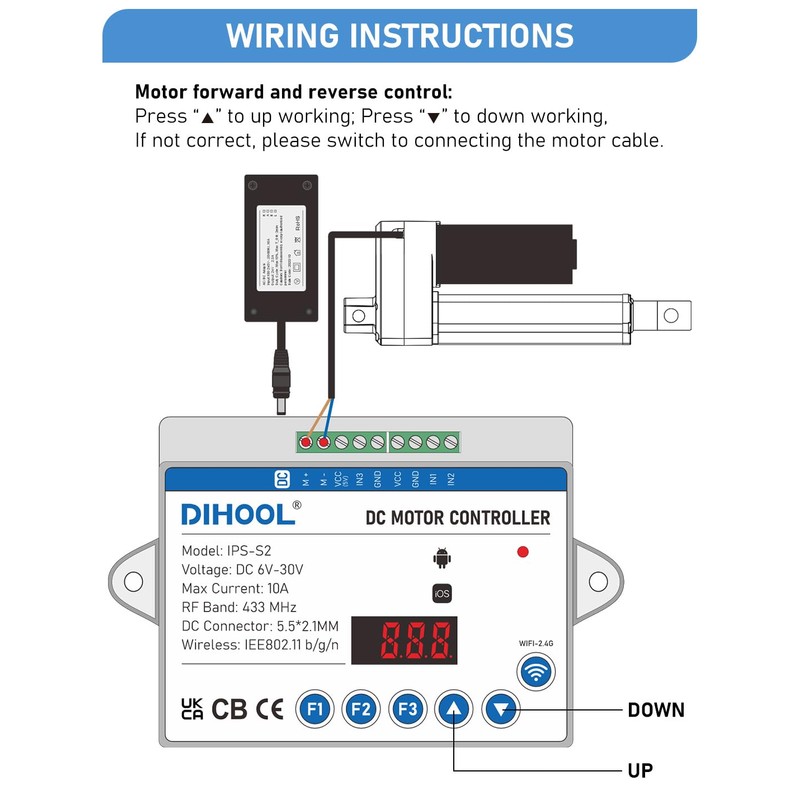 DIHOOL Electric Linear Actuator Controller with Current Limit, WiFi and