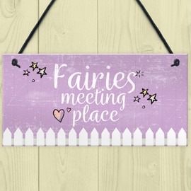 RED OCEAN Garden Sign Fairies Meeting Place Wooden Hanging Heart Shed SummerHouse Plaque Gifts For Her