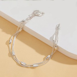 Layered Silver Bracelets for Women，Twisted Design with Elegant Oval Accents, for Womes Jewellery Gift