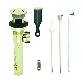 PF WaterWorks PF0733-PB-PB, Matching Plated ABS Body Bathroom Sink/Lavatory Pop-Up Drain with Ball Lift Rod | With Overflow | CUPC Listed, Polished Brass