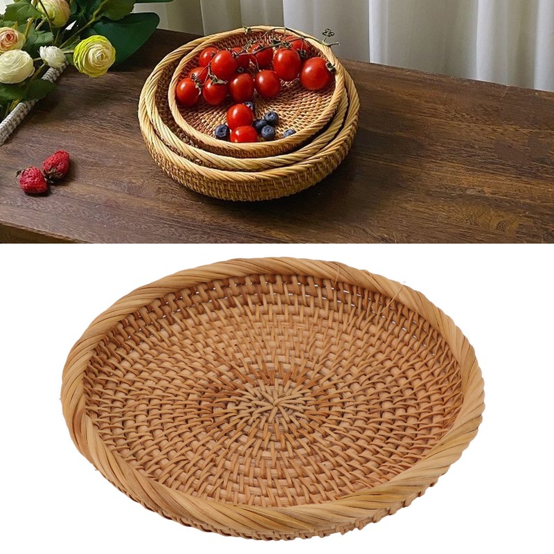 Rattan Fruit Tray Hand Woven Elegant Traditional Natural Rattan Serving