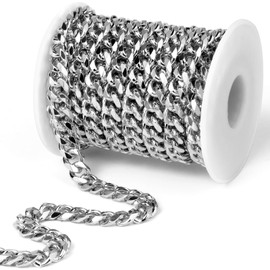 16.5 Feet Stainless Steel Cuban Chains Roll, 9mm Width Chunky Curb Link Chains Spool Bulk for Jewelry Meking