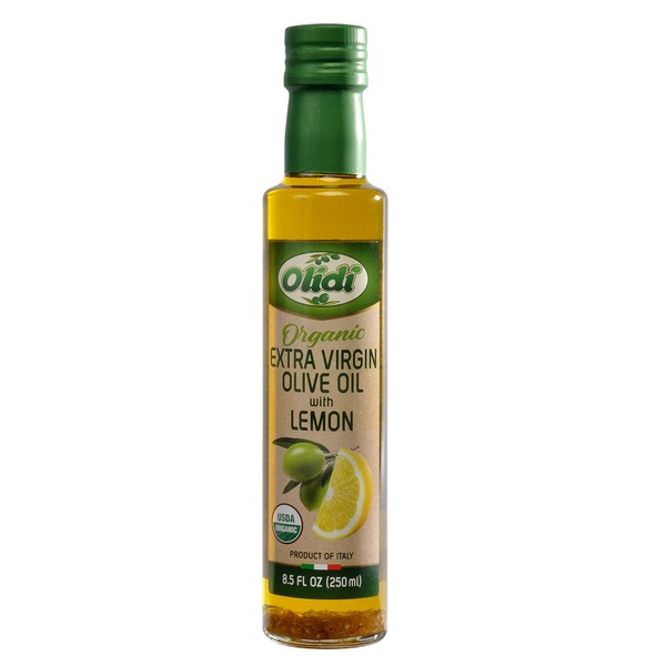 Olidi Lemon Infused Extra Virgin Olive Oil 8.5 oz | Product of Italy, Cold-pressed, 100% natural, heart-healthy cooking oil perfect for salad dressing, pasta, garlic bread, meats, or pan frying (2)