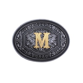 Bolatilt Western Belt Buckle Initial Letters M Cowboy Oval Rodeo Belt Buckle for Men Women Cowboy Cowgirl Vintage Floral Buckle