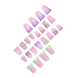 FIEONCIY Press on Nails Duck Shaped Glossy Full Cover Acrylic Duck False Nails with Designs Artificial Medium Duck Shaped Fake Nails with Charms Glue ons Fingernails for Women Girls(CC20)