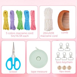 INFUNLY 5 Sets DIY Macrame Flower Keychain Kits Macrame Wristlet Keychains with Instructions Boho Cotton Cord Knotting Kits for Beginners Colorful Macrame Tassel Kits for Car Key Purse Phone Charm