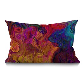 Chaotic Waves Cushion Cover,Colorful Rainbow with Purple Fuchsia Pink Red Orange Gold Blue Cotton Linen Throw Pillow case Oblong Rectangle Pillow Cover for Sofa Home Decorative Oblong 12x20 Inches
