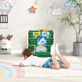 2 PCS Kids Bookshelf 4-Tier Sling Book Shelf for Kids Room Nursery Book Storage Shelves Montessori Book Rack for Bedroom Playroom Decorative Toddler Books Organizer Floor Baby Bookcase Green