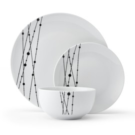 Studio Nova Linear Symphony 12 Piece Dinnerware Plate Bowl Set, Service for 4