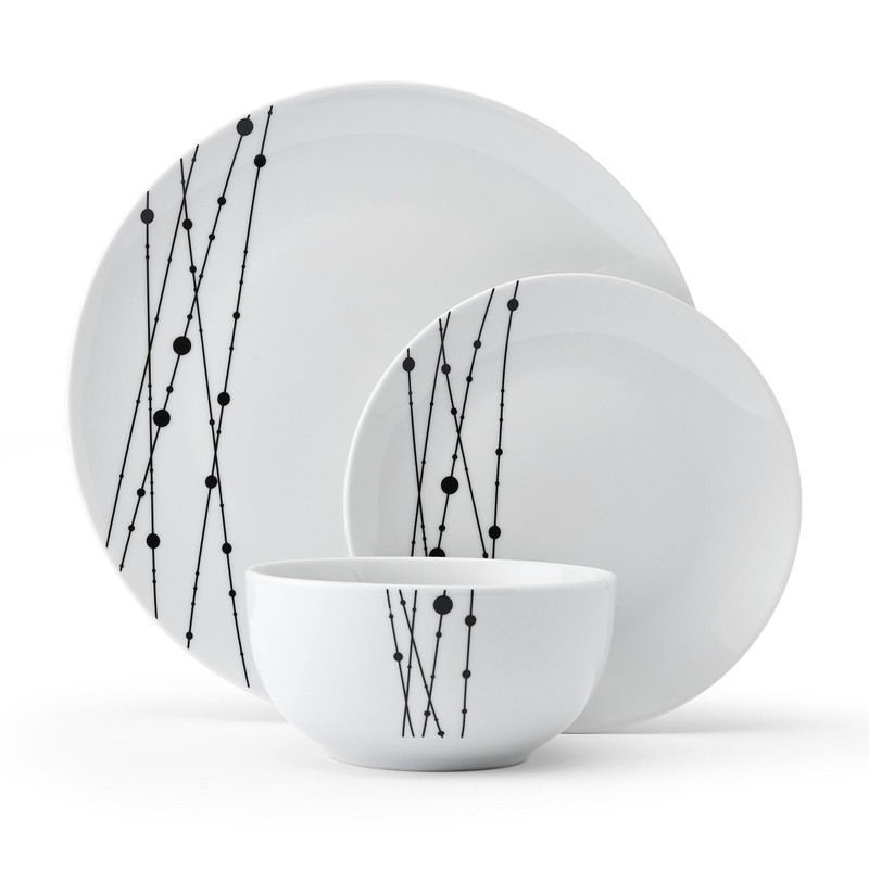 Studio Nova Linear Symphony 12 Piece Dinnerware Plate Bowl Set,