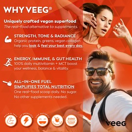 Veeg All-in-One Protein Smoothie Powder - Vegan Protein, Greens, MCT, Multivitamin, Probiotics. One Scoop Daily Simplifies Nutrition for Strength, Energy, Vitality & Gut Health 15 Servings (Chocolate)