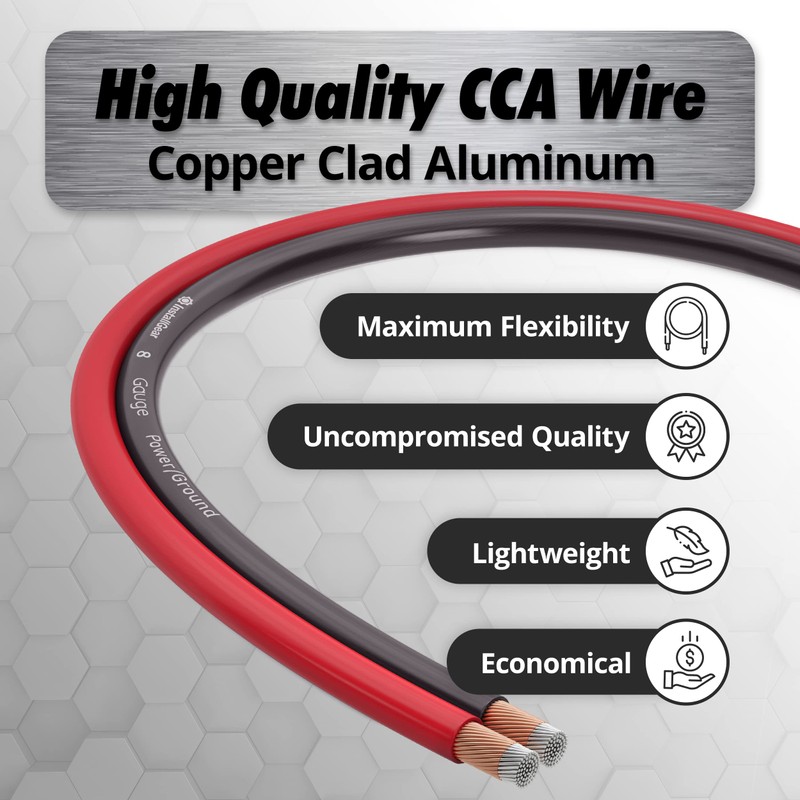 InstallGear 8 Gauge Wire (50ft) Copper Clad Aluminum CAA -