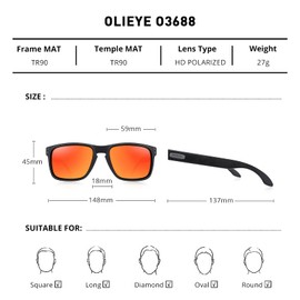 OLIEYE Men Sports Polarized Sunglasses Male Sport Fishing Shades Flexible Frame Sunglasses (Black Frame/Red Mirror Lens, 59)