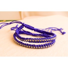 2 x verstellbares Kordelarmband mit Strasssteinen (Lila)