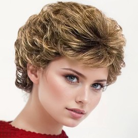 GNIMEGIL Short Hair Styles for Women Over 50 Curly Short Brown Wig with Bangs Haircuts Daily Wear Grandma Mother Gifts
