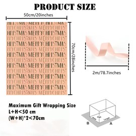 Christmas Wrapping Paper,6 Sheets Merry Christmas Kraft Gift Wrapping Paper W/ 1 roll Pink ribbon,20 x 28 inches Xmas Brown Recycled Gift Wrap Sheets For Christmas Holiday Supplies Boy Girl Women Men