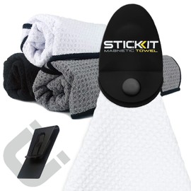 STICKIT Magnetic Sports Towel, White | Top-Tier Microfiber Towel with Deep Waffle Pockets | Powerful Magnet for Strong Hold | Super Absorbent and Quick Dry Towel