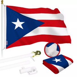 G128 Combo: 5 Ft Flagpole White & Puerto Rico Flag 2x3 Ft Embroidered Spun Polyester