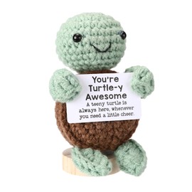 RovyFota Funny Cute Turtle Gifts for Mom Dad Teachers Nurses Graduation – Mini Emotional Support Crochet Turtle, Small Positive Desk Decor for Women Men Her Him(Turtle with Stand)