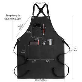 CONTAIL Chef Apron Adjustable Canvas Apron with Crossback and Large Pockets, Waterproof Kitchen Cooking Baking Bib (Black)