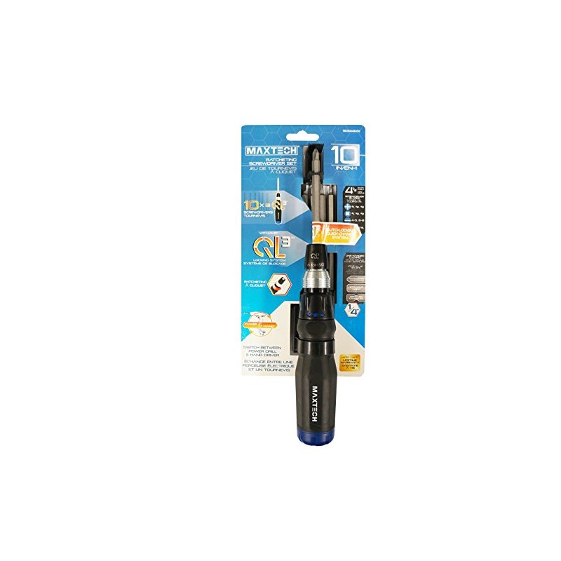 Maxtech 50344MX 10 in 1 QL3 Ratcheting S/D Set, Black/Blue