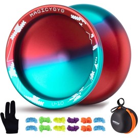 YOSTAR Yoyo Professional Unresponsive JoJo V10 Blue Red Trick JoJo with Idle Professional JoJo Metal JoJo for Adults, Stunt JoJo Toy with 12 Yoyo Cord + JoJo Bag + Yo Yo Glove